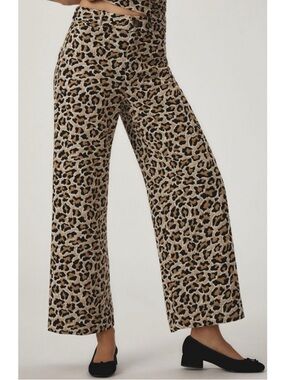 NWT Anthropologie Maeve The Ettie High Rise Crop Wide Leg Pants Leopard